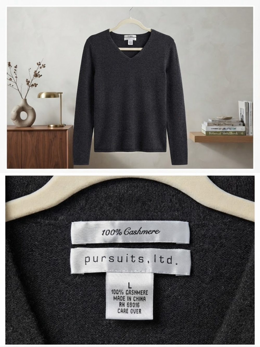 Pursuits, Ltd. Women's Charcoal Cashmere V-Neck Sweater